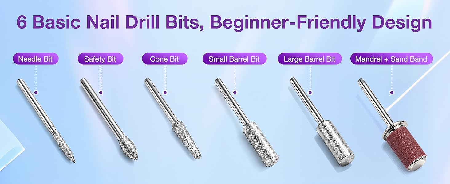PYRYSA Nail Drill Accessories 6 Pieces Nail Drill Bits Kit for Gel Polish Removal Manicure Pedicure