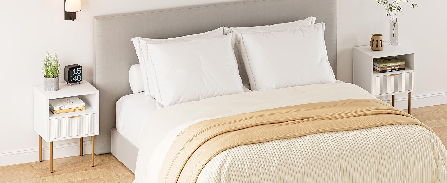 white and gold nightstand