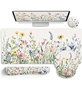 LIMKRIAN Flower Mouse Pad Set Large Desk Matt for Desktop, Ergonomic Mouse Pad with Wrist Rest fo...