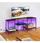 OYEAL Black LED TV Stand for 32/40/50 Inch TV Small Entertainment Center with Storage, Power Outl...