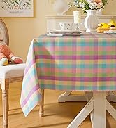 Laolitou Purple Easter Gingham Tablecloth Rectangle Tables Checkered Buffalo Plaid Table Cloth Co...