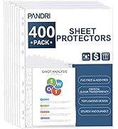 Sheet Protectors, PANDRI 400 Pack Clear Heavy Duty Plastic Page Protectors Sheet Reinforced 11-Ho...