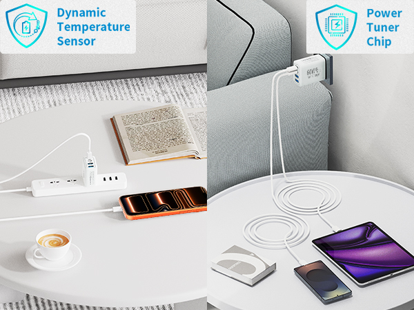 2Pack 60W 4Port USB C Wall Charger Block Dual PD&amp;amp;QC Power Type C Fast Charging Adapter USB-A Charge