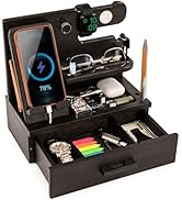 TESLYAR Wood Phone Docking Station with Drawer - Nightstand Organizer- Desk Organizer for Husband...