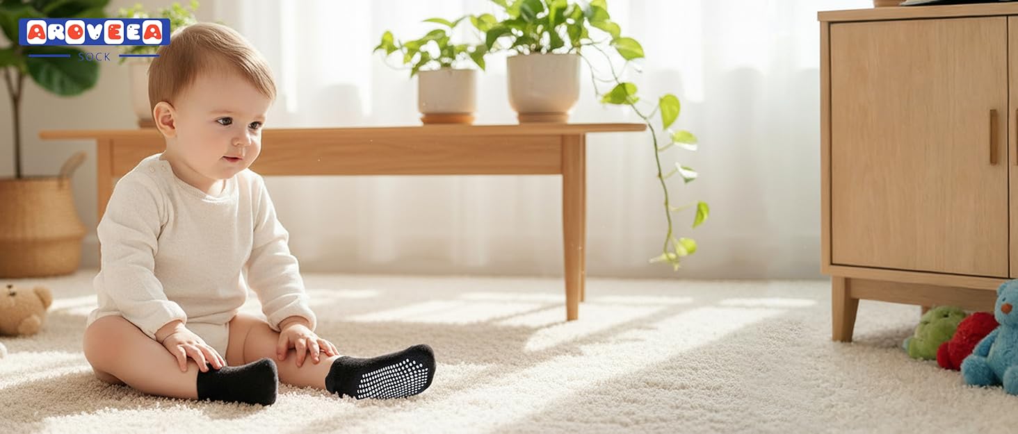 non-slip grips machine washable reinforced toes breathable skin-friendly sensitive skin