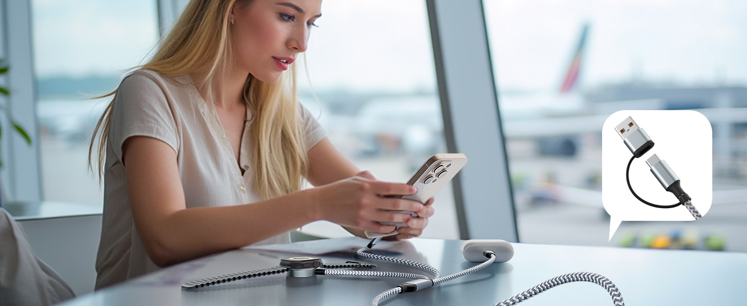 Travel Essentials 3 in 2 Charging Cable 2Pack 5FT