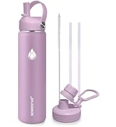 SENDESTAR Water Bottle Insulated Water Bottle 24 oz with Straw Lid Spout Lid Auto Flip Straw Top ...