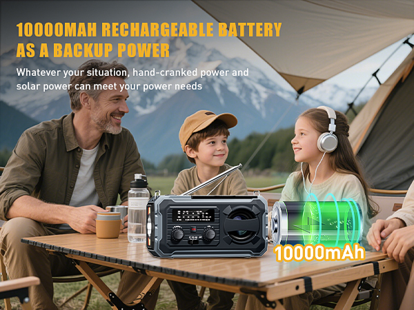 Hand Crank Emergency Radio, 10000mAh Weather Radio with AM/FM/NOAA