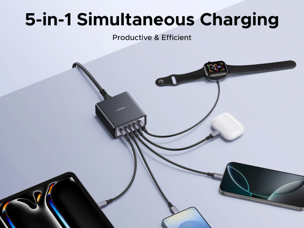 5-in-1 Simultaneous Charging Productive&amp;Efficient