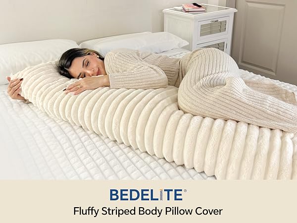Fluffy Striped Body Pillow Cover