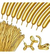 100Pcs 260 Balloons Metallic Gold Long Balloons for balloon animals, Gold Skinny Latex Twisting B...