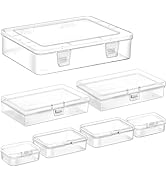 Jutieuo 7 Pack Mixed Sizes Rectangular Mini Plastic Containers Clear Plastic Storage Boxes with H...