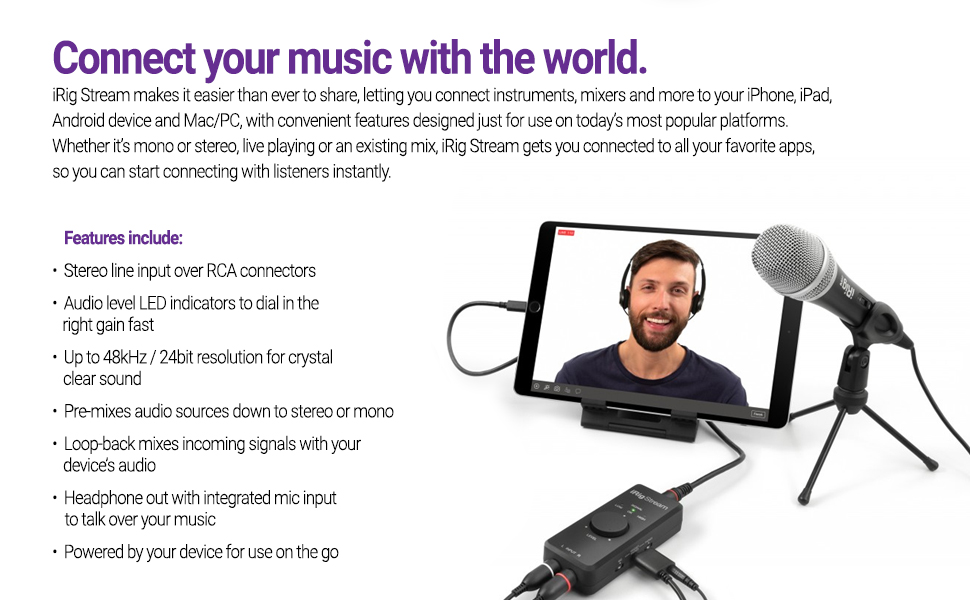 Stream Stereo Audio Interface – 24-Bit 48 kHz Recording iPhone, iPad, Mac, PC USB-C &amp; Lightning