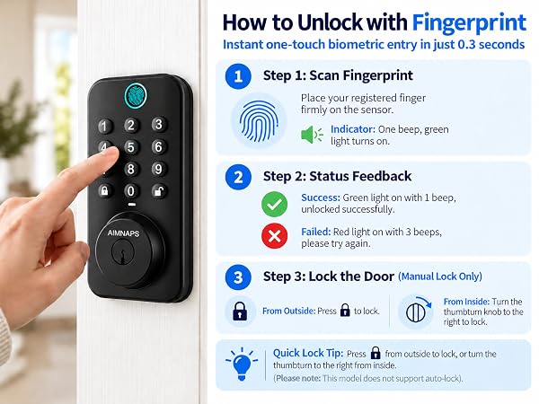 electric door locks with finger print scanner sensor for exterior door