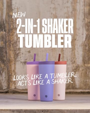 2 in 1 Tumbler Shaker for protein powder and pre workout, includes straw and agitator blender ball