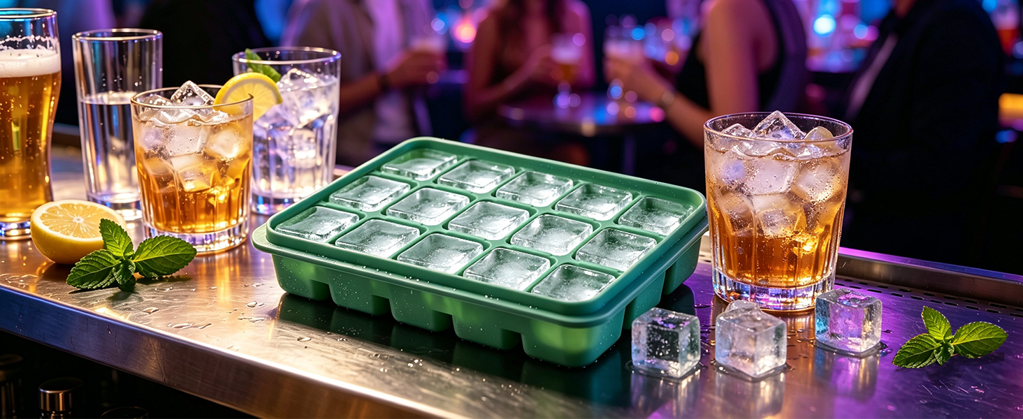 Ice Cube Trays Set of 2, 15-Cube Silicone Molds with Removable Lids