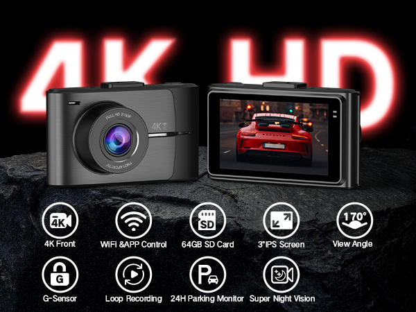 LECTRUS Dash Cam Front and Rear 4K + 2.5K, Dual Dash Camera for Cars with Night Vision