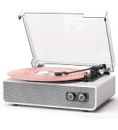 Vinyl Record Player with Upgraded Built-in Speakers, 3-Speed Belt-Driven Bluetooth Turntable for ...