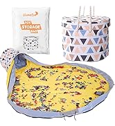 HOMEFOX Toy Storage Basket with Large Play Mat - Organizer Tote Bag for LEGO Building Bricks Toy ...