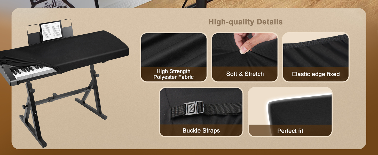 Piano Keyboard Dust Cover with Music Stand 