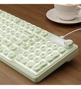 EWEADN Wired Creamy Keyboard with Number Pad, Media Knob, RGB Backlit-Green | 98-Key Quiet Comput...