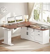 SEDETA Farmhouse L Shaped Standing Desk, 55 inch Height Adjustable Corner Desk with Storage Drawe...