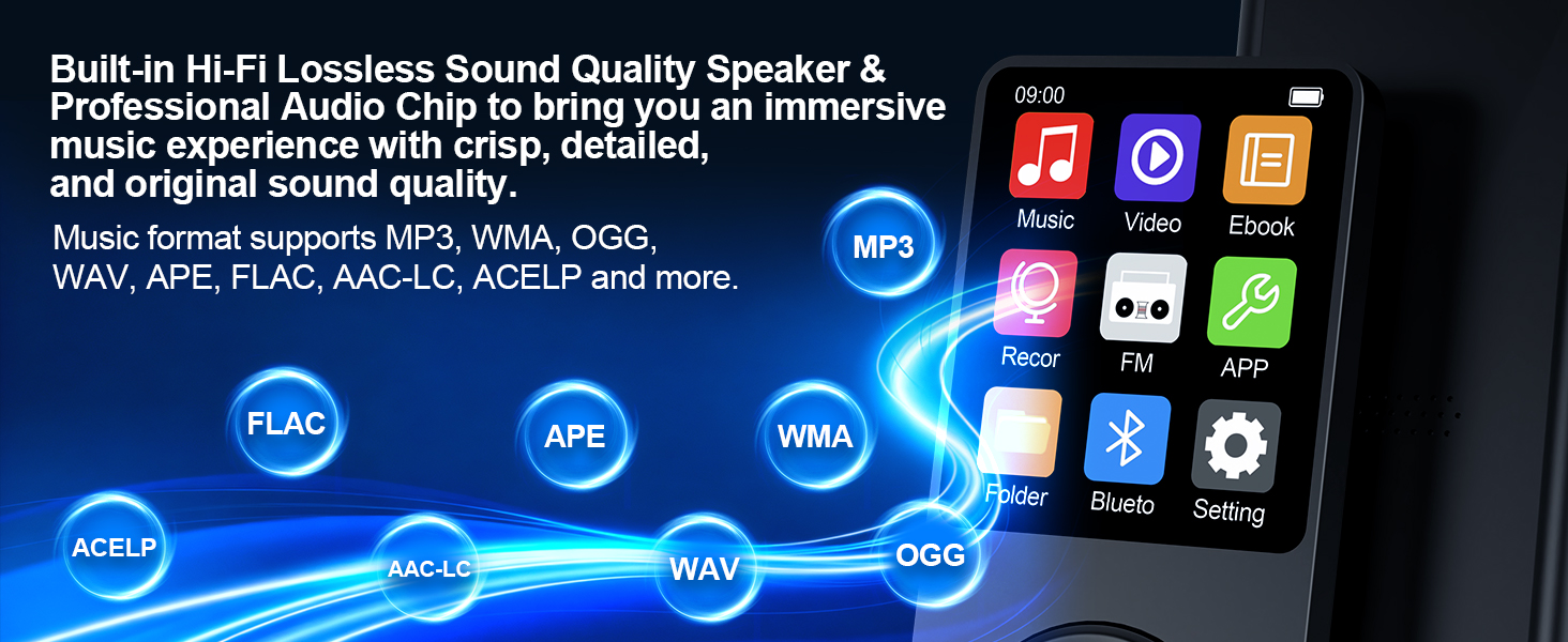 mp4/mp3 music player built-in hi-fi lossless sound quality speaker