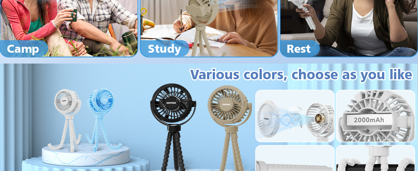 portable mini fan clip on baby stroller for travel personal handheld battery powered rechargeable