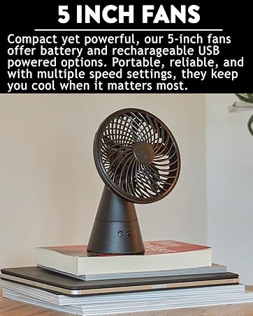 Treva 5 Inch Black Oscillating Fan on Table