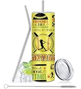 xiiai Softball Gifts - 20oz Insulated Stainless Steel Water Tumbler with Straw Lid, Leakproof, fo...