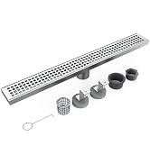 Homfan 24 Inch Rectangular Shower Floor Drain, Brushed Nickel High Flow Shower Drain Kit with Fla...