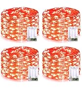 JMEXSUSS 4 Pack 50 LED Halloween Fairy Lights Battery Operated, 16.1ft Orange Fairy String Lights...