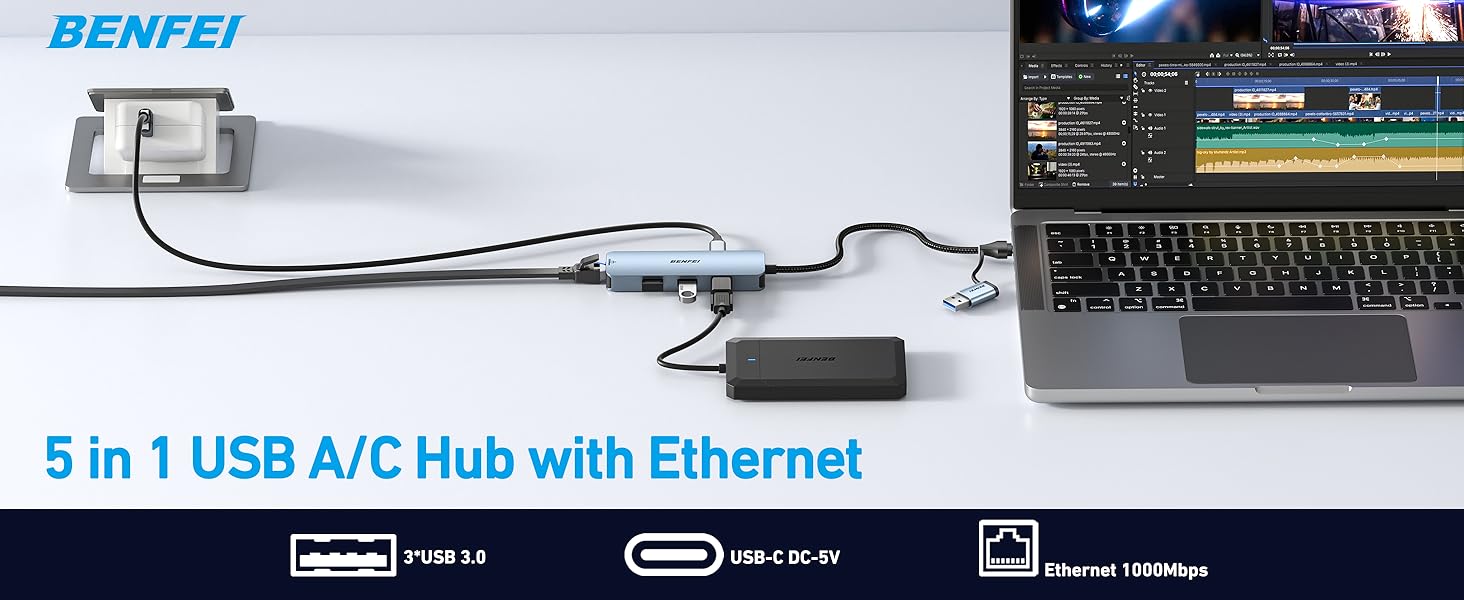 the hub with ethernet cable