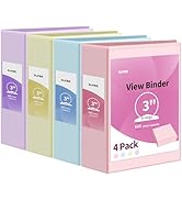 SUNEE 3 Ring Binder 3 Inch 4 Pack, 3" Clear View Binder Three Ring PVC-Free (Fit 8.5x11 Inches) f...