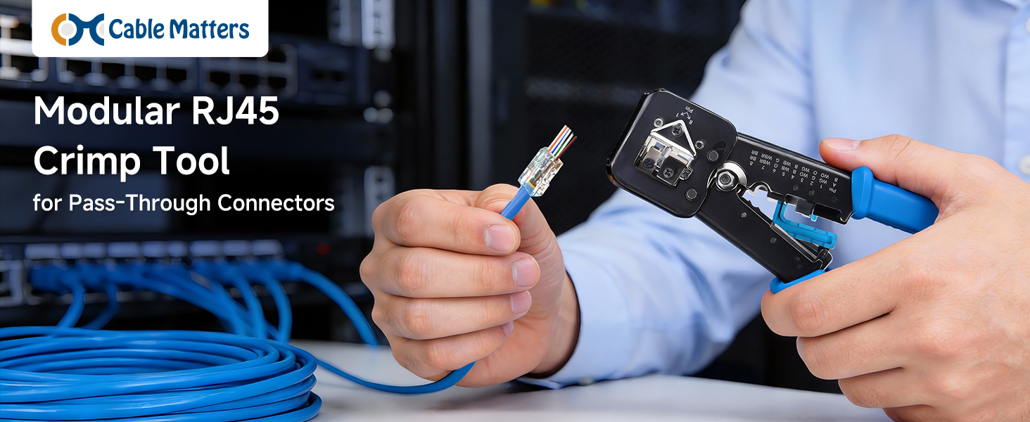 Modular RJ45 Crimp Tool (Ethernet Crimper) with Built-in Wire Cutter and Stripper