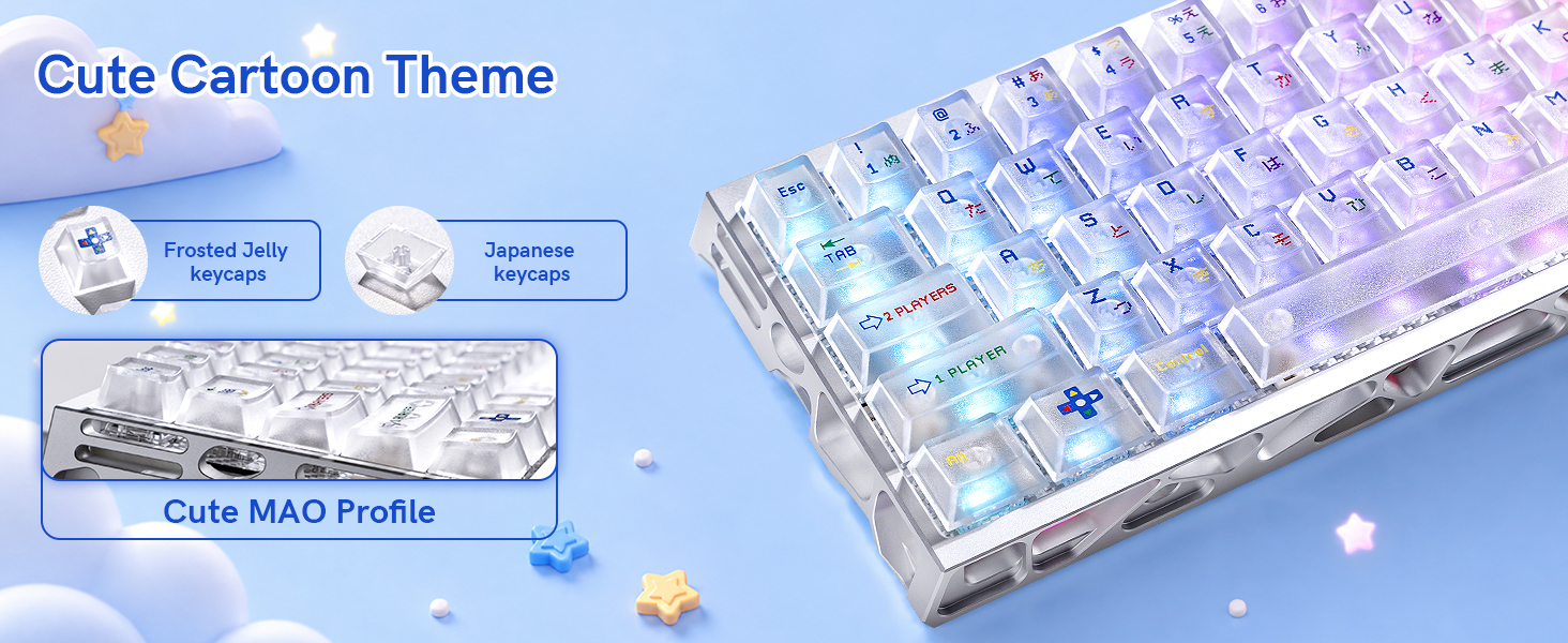 White Clear Keycaps,Frost Jelly Key caps,Pixel Game