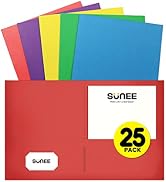 SUNEE Folders with Pockets(25/Pack, Assorted Colors), 2 Pocket Folders Fit Letter Size Paper, Pap...