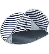 Large beach umbrella with integrated sand anchor and wind vent for extra stability on breezy days.