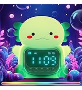 Aokpsrt Axolotl Alarm Clock with Night Light for Kids, Rechargeable Silicone Lamp Time to Wake Cl...