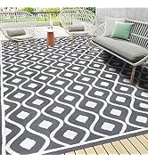 Pauwer Reversible Outdoor Rug, 9'x12', Waterproof, Polypropylene, Moroccan Grey, Area Rug for Pat...