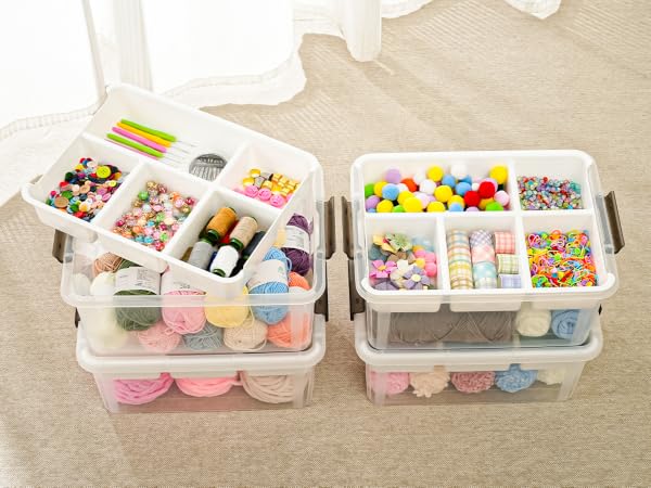 Plastic Storage Box with Removable Tray Craft Organizers and Storage Clear Storage Container