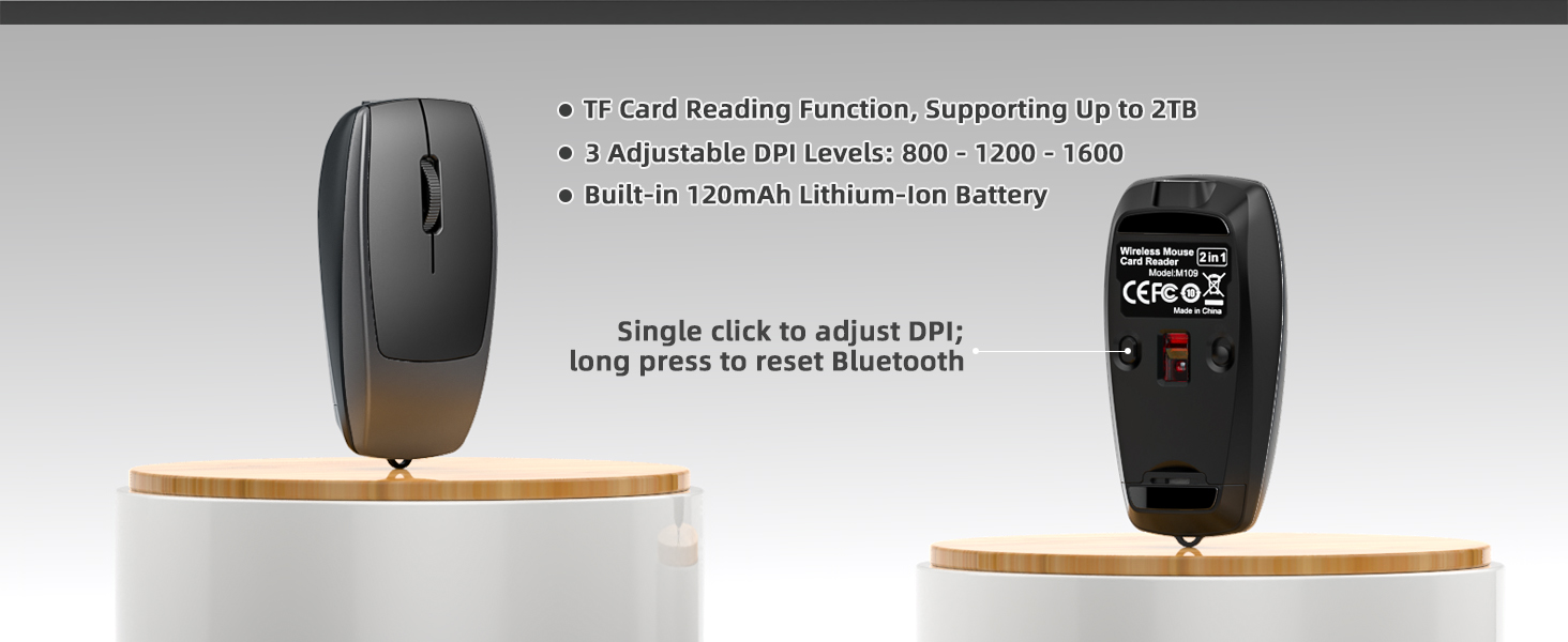 Mini 2-in-1 Wireless Bluetooth Mouse &amp;amp; TF Card Reader - 8GB TF Card Included