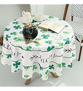 Karseteli St. Patrick's Day Tablecloth, 60 Inch Round Waterproof Lucky Shamrock Table Cloth, Wash...