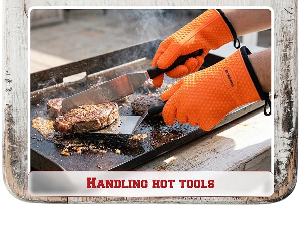 KITCHEN PERFECTION Silicone Oven &amp; Griddle Gloves -Extreme Heat Resistant BBQ