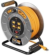 Masterplug 100ft Cord Reel, Metal Cable Drum, Extension Lead with Winding Handle, Safety Overload...