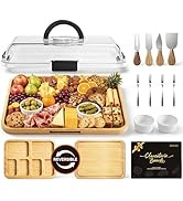 Renmxj Charcuterie Boards with Lid Gift Set, 2 in 1 Travel Portable Cheese Board with Knives Set,...