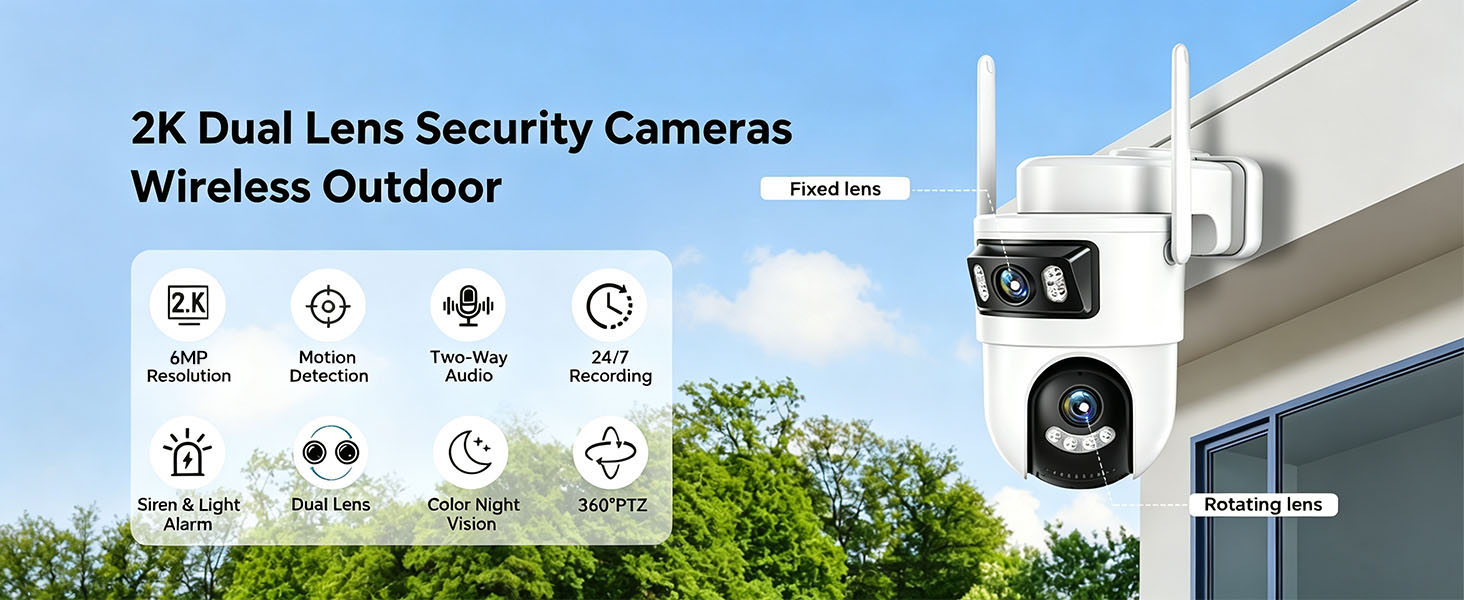 Dual Lens Security Camera Outdoor