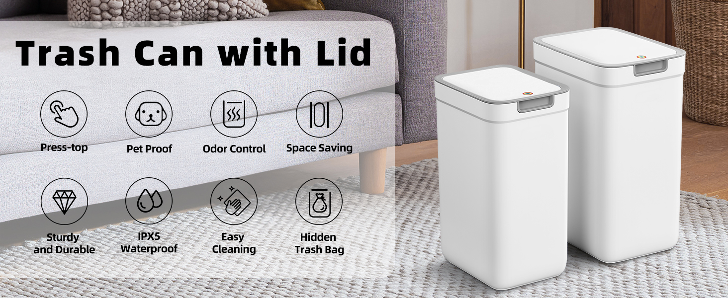 Bathroom Trash Can with Lid