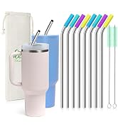 8 Piece 5/16 inch (8mm) Wide Bent Stainless Steel Straws for 40 oz Tumbler with Handle, 12 Inch L...