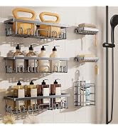 Veken Shower Caddy 6-Pack, No Drilling &amp; Rustproof, Waterproof Adhesive Shelves Rack with Soap Ho...